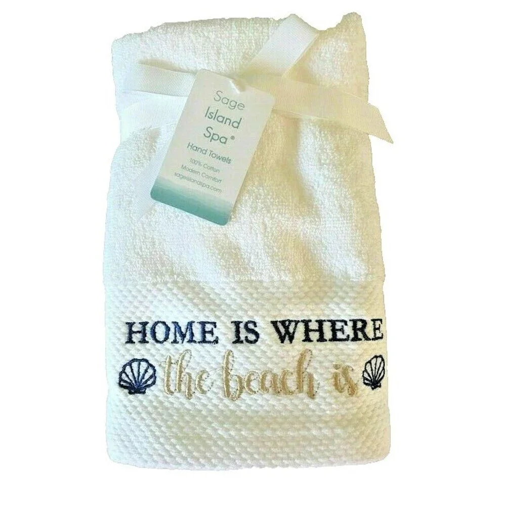 Home Where The Beach Is Hand Towels Embroidered Bathroom Nautical Set of 2